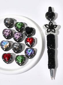 1/5pcs Multicolor Metal Rhinestone Gem Heart Shaped Hollow DIY Beads, Suitable For Family, Couple, Friend Handmade Jewelry, Pendant, Necklace, Earrings, Keychain, Phone Charm, Decorative Gift Valentines
