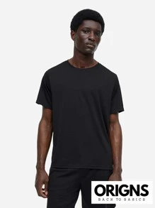 Men's Basic Plain Short Sleeve Cotton T-Shirt Colors ORIGNS - 黑色 - 查看 7