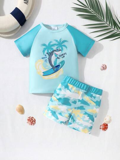 2 piezas Traje de baño para niños pequeños, conjunto de ropa de baño para niños, pantaloneta y top de natación por separado