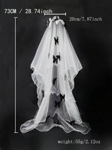 1pc Women Black Butterfly Headband 4-Layer Ruffled Long Style Party/Festival/Daily Headpiece Halloween