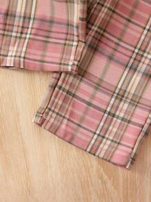 2pcs/Set Autumn Young Girls Applique Bear Sweatshirt & Plaid Straight Pants Casual Outfit, 1-6 Years - Pink - View 7