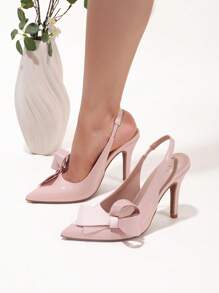 2025秋冬新款女士蝴蝶结尖头高跟凉鞋，亮面PU皮革，优雅性感，适合婚礼、派对等场合，尽显优雅气质。 - 粉色 - 查看 8