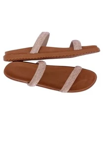 Birkin Papete Women's Flip Flops With Rhinestones, Style And Comfort, Flat Shape, Labelly Sandals From 34 To 39 - Rust Brown - View 2