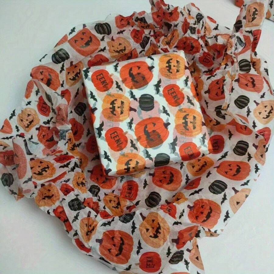 50*35cm Orange Halloween Pumpkin Gift Wrapping Paper, Suitable For Halloween Gift Wrapping, Bouquet Wrapping, Candy Packaging, Arts And Crafts, DIY, Packaging Bags, Etc.