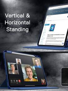 海军蓝 iPad 兼容保护壳，带 Apple Pencil 收纳槽、360° 旋转支架、防震、自动唤醒/睡眠功能、灵活视角，兼容苹果设备 - 藏蓝色 - 查看 7