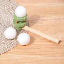 1 pieza Juego de bola flotante de madera con soplador, incluye 1 palito de bola de madera y 2 bolas de burbujas, obsequio de fiesta, aumenta la diversión del juego para reuniones - Multicolor - Ver 15