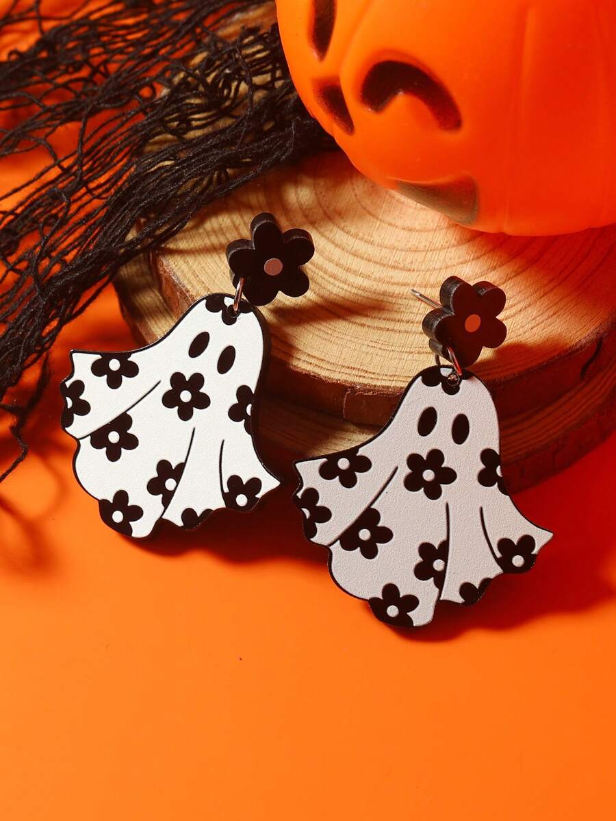 1 对可爱幽灵设计万圣节女式耳环 - 黑與白 - 查看 1