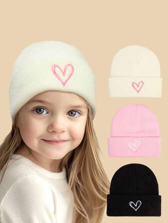 1 buc Căciulă tricotată brodată pentru copii, șapcă caldă de iarnă, potrivită pentru fete mici, purtare zilnică și cadou