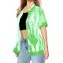 LA LEELA Vacay Solid Shirts Womens Casual Summer Beach Blouse Shirt Luau Party Leopard Print Blouses Short Sleeve Vacy Collared Vacation Dress Button Up Shirts T Shirt For Women