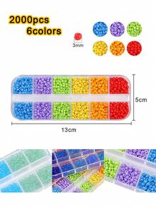 2000 颗 3 毫米透明玻璃种子珠小珠子套件，随机颜色系列手链制作珠子带 12 格塑料收纳盒，适用于 DIY 手链项链珠宝制作用品 - 12格 - 查看 3