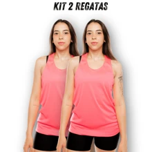 Kit 2 Women's Tank Tops Swimmer Dry Top Gym Fitness Training - 玫紅色 - 查看 1