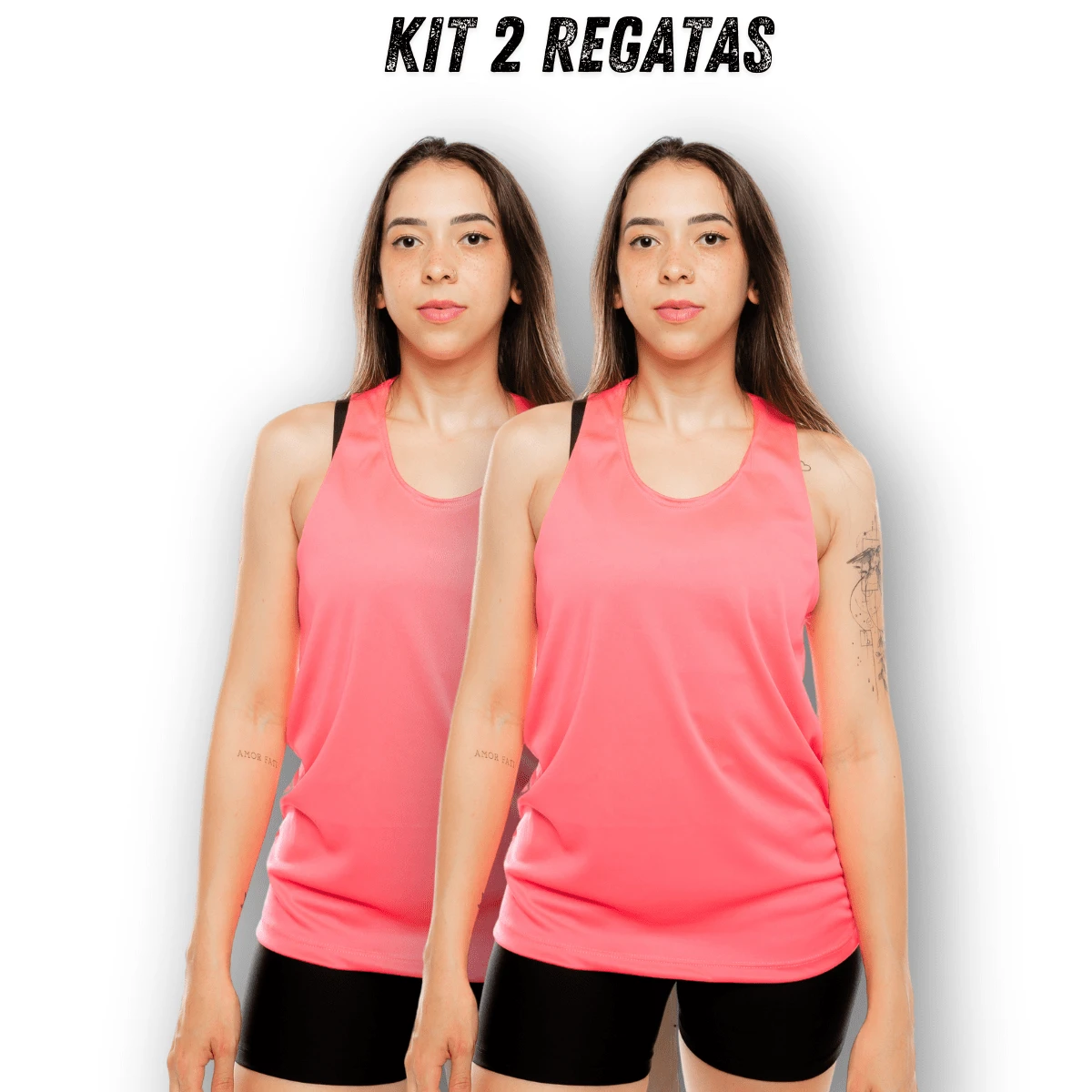 Kit 2 Women's Tank Tops Swimmer Dry Top Gym Fitness Training - 玫紅色 - 查看 1