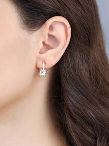 1 Pair Stylish Square Zirconia Copper Earrings For Women, Magnetic Clip On No Piercing Shiny Elegant Earrings For Daily Wear &Gifts - Square Ear Clip - View 2
