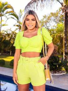 Women's Formal Shorts With Belt - Màu vàng - Xem 1