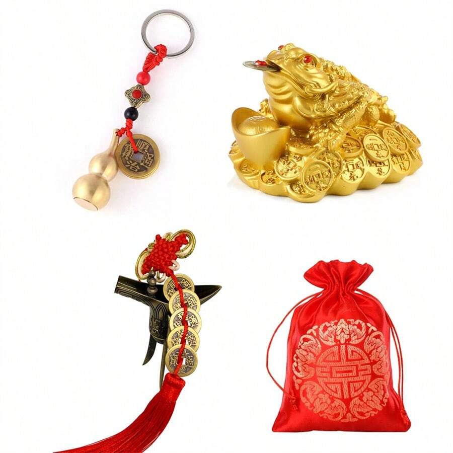 Tiền Phong Thủy Tiền Xu Trung Quốc, 5 Đồng Xu May Mắn Hợp Kim Đồng Trung Quốc Tiền Xu Phong Thủy May Mắn - Bộ 4 món phối màu - Xem 1