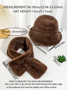 1 Set Sombrero de cubo de piel sintética de visón y bufanda, conjunto de sombrero de cubo de felpa gruesa y cálida para mujer en otoño/invierno, estiloso y estilizador de rostro - B - Ver 9
