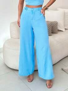 Women's Set High Waisted Wide Leg Pants And Cropped Top In Duna - Màu xanh nhạt - Xem 4