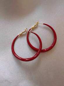 Luxury Vintage Red Enamel Splash Circle Earrings High-End Feel Exaggerated Large Ear Circle Autumn Winter Arrival - Red - View 3