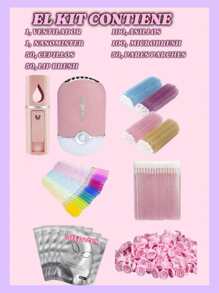 Kit 352 Piezas Para Extensión De Pestañas, Ventilador + Nanomister+50 Cepillos Glitter+ 100 Microbrus Glitter+50 Lip Brush Glitter+50 Pares Parches+100 Anillos para Adhesivo - Multicolor - Ver 2