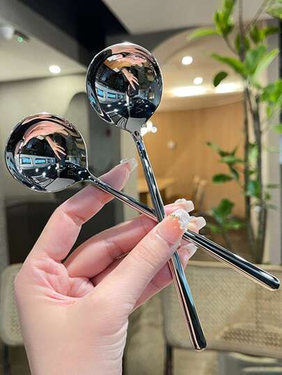 1 件装不锈钢圆形长柄勺，银色，适用于家庭用餐、汤、甜点、搅拌圣诞礼物