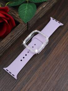 Compatible With Apple Watch Bands And Cases Of 38mm, 40mm, 41mm, 42mm, 44mm, 45mm, 46mm, And 49mm. Features A Soft, Sporty, And Casual Silicone Band With A Double-Row Rhinestone-Encrusted, Shock-Proof, And Scratch-Resistant Hard PC Perforated Protective Case. Compatible With Apple Watch Ultra/11/10/9/8/7/6/5/4/3/SE Women's Fashion Bands And Cases. Easy To Wear And With Sensitive Touch Controls! - Purple Strap + Transparent Case - View 7