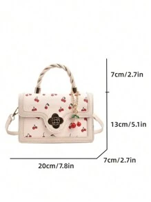 Túi Tote Pu cao cấp thời trang với hình vuông đa năng và họa tiết anh đào dễ thương, hoàn hảo để đi mua sắm, hẹn hò hoặc đeo chéo cho các cô gái. - trắng - Xem 6