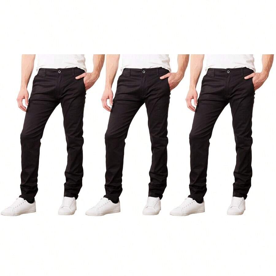 3-Pack Men's Slim Fit Cotton Stretch Classic Chino Pants - Đen - Đen - Đen - Xem 1