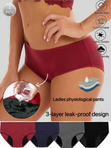 4pcs Women's Multicolor Period Panties, Leak-Proof Menstrual Underwear, Low Waist Plus Size - Multicolor - View 11