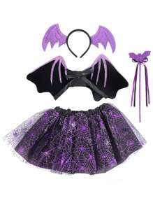 Set da 4 pezzi per decorazioni, costume e accessori da indossare per Ognissanti, inclusi ali di ragno e pipistrello, gonna, per feste, eventi e cosplay