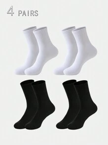 4pairs Men Men Solid Crew Socks