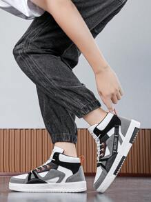 男士系带高帮休闲运动鞋，时尚字母拼色设计，舒适运动跑鞋，百搭