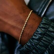 Men's Bracelet Bahian Cord Gold Genuine Stainless Steel - 金色 - 查看 1