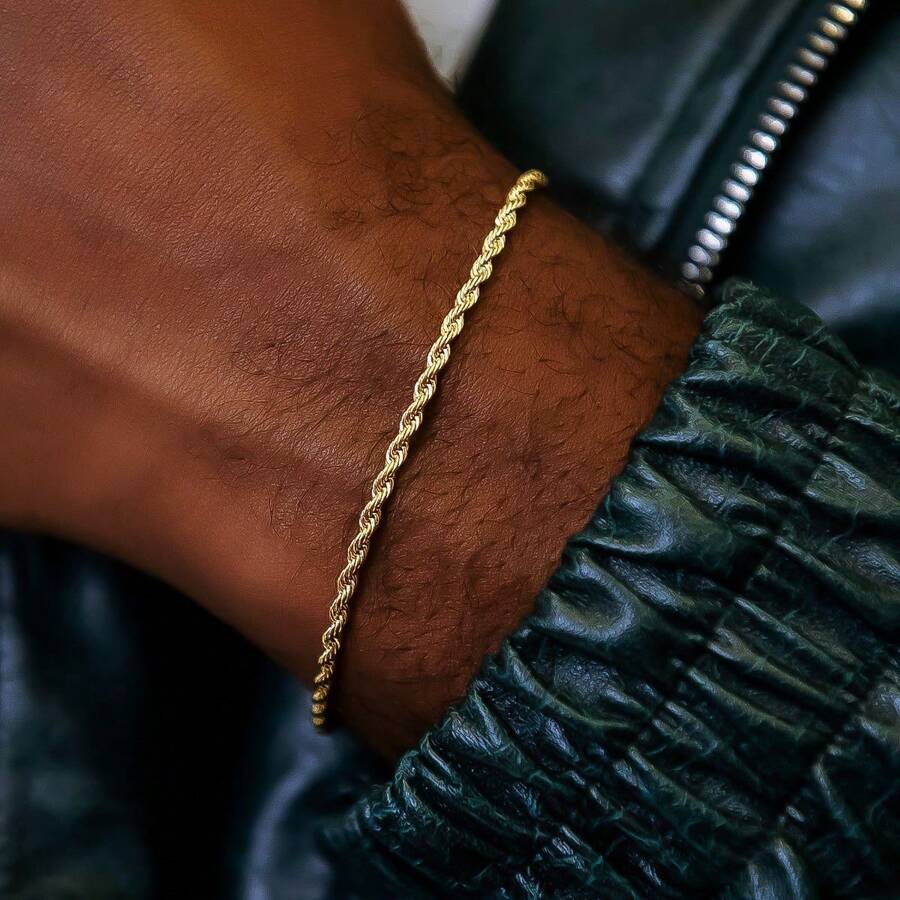 Men's Bracelet Bahian Cord Gold Genuine Stainless Steel - 金色 - 查看 1