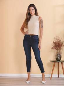 Women's Ribbed Knit Tank Top With Basic Ribbed Blouse - Màu be - Xem 3