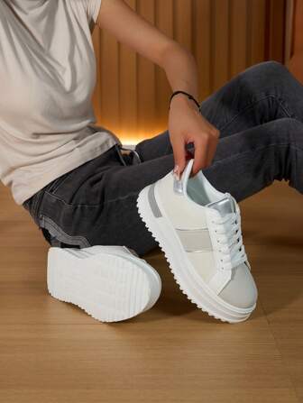 Women's Spring & Autumn Breathable Fashionable Casual White Sneakers, Sports & Fitness, Jumping Rope, Running Shoes, Bestsellers, Student Shoes, Non-Slip, Lightweight, Flexible Sole, Skate Shoes, Hiking Shoes, Anti-Dirty, Waterproof, Breathable, Anti-Bacterial, Anti-Shock, Durable, All-Weather Grip