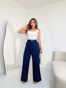 Striped Wide Leg Pants With Belt/AL844 - Azul - Ver 2