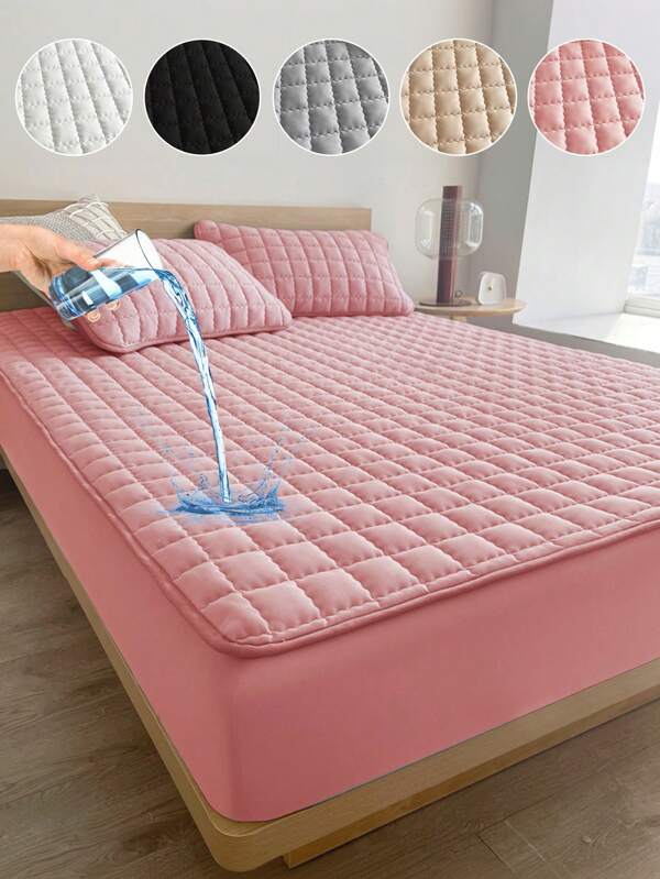 1 szt. Wodoodporne pikowane prześcieradło z dopasowaną gumką, pościel, narzuta na łóżko, miękki i oddychający pokrowiec na materac, ochraniacz na materac, przyjazny dla skóry, zakrzywiona konstrukcja siatki, pyłoszczelny, antypoślizgowy, idealny prezent wielkanocny, prezent na dzień matki, idealny prezent świąteczny, do łóżek pojedynczych/podwójnych/pełnych/king/queen, można prać w pralce