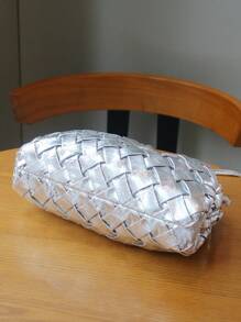 Túi mây dệt thủ công thời trang mới 2025, Túi đeo vai/đeo chéo/túi cầm tay hình bánh bao vàng xếp ly - Bạc - Xem 6