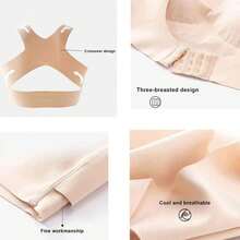 Ropa interior sin costuras de seda de hielo para mujer sin anillo de acero, espalda hermosa, pecho pequeño, sujetador fruncido, levantador, reafirmante y correctivo,Sujetador deportivo sin costuras Backjia dos en  corrector jorobado fruncido para recoger los senos laterales sin aro de acero sujetador moldeador para mujeres - Negro - Ver 6