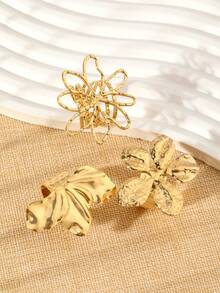 3pcs/Set Retro Light Luxury Floral Design Uncommon Ring, Suitable For Women's Style - 3 Piece Floral Ring Set - View 2