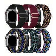 6pcs/Set Woven Single Loop Watch Bands, Compatible With Apple Watch Ultra 38mm 40mm 41mm 42mm 46mm 44mm 45mm 49mm, Unisex; Elastic Nylon Strap, Fit For Apple Watch Series 10/9/8/7/6/5/4/3/2/1/SE/Ultra; 18mm/20mm/22mm Universal Nylon Elastic Watch Strap, Compatible With Samsung Galaxy Watch - Multicolor - View 1