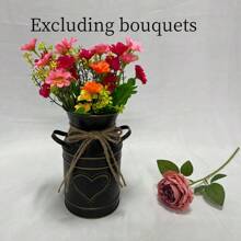 1pc Vintage Rustic Flower Bucket, Metal Bucket Decorative Vase Pot, Farmhouse Vase For Garden Living Room Table Wedding Decoration(Bouquets Not Included) - White - View 13