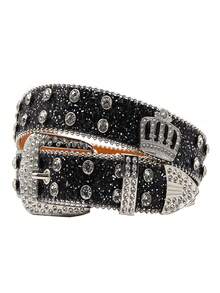 皇冠皮革 PU 铆钉腰带 时尚水钻女士铆钉腰带 高品质女式真皮摇滚女士牛仔裤腰带 - 彩色 - 查看 2