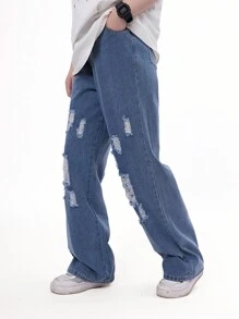 Calças Retas Folgadas e Desgastadas para Adolescentes, Calças Capri Casuais Estilo Urbano, Material Leve