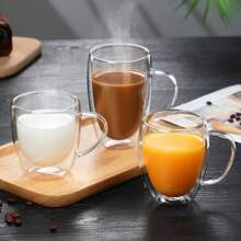 1 And 2 Packs Of Simple Double-Layer Espresso Cups With Handles, Tea Cups, Milk Tea Cups. Insulated Water Cups, Heat-Proof And Scald-Proof Design, Kitchen Supplies, Suitable For Winter And Summer Use. Birthday Gifts, Christmas Gifts (80ml, 150ml, 250ml, 350ml, 450ml)