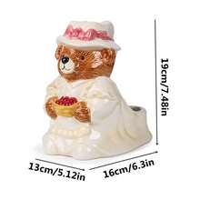 1pc Ceramic Handpainted Toilet Brush Holder With 1pc Toilet Brush, 3D Hand-Carved Sculpture Of Cute Bear Couple, Bathroom Decoration - Multicolor - View 3