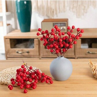 8pcs/16pcs Artificial Holly Berry Christmas Decorations Home Holiday Floral Arrangement