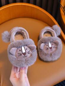 1 par de zapatillas con correa con diseño de león para niños, lindas zapatillas de felpa de interior para el hogar para niños, aptas para el invierno