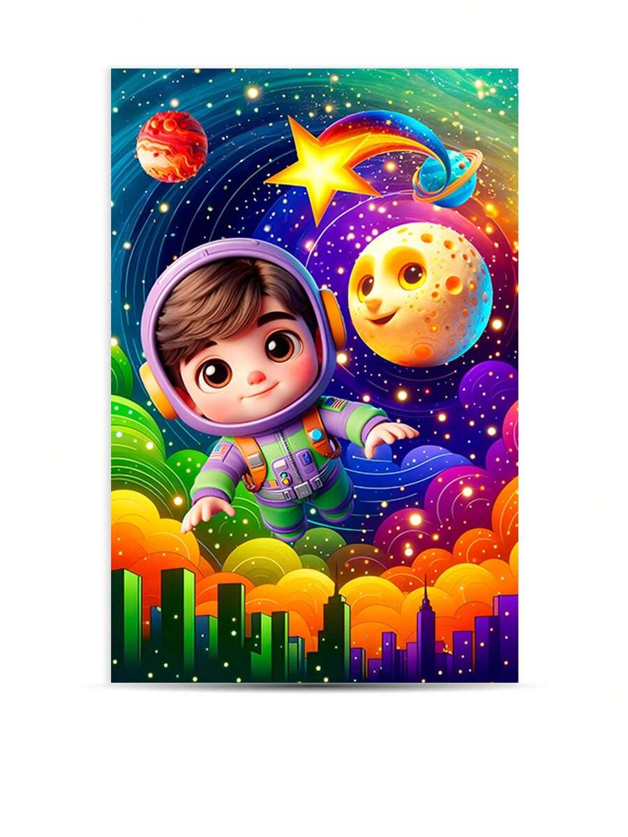 Decorative Cover Sublimated Rectangular Panel Party And Birthday Decoration Various Themes Astronaut Boy On The Moon Stars Galaxy - Tấm hình chữ nhật 2728 - Xem 1