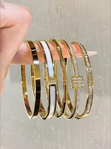 5件轻奢时尚100颗高端百搭不锈钢竹节单排钻石滴水手链套装适合节日送礼和日常佩戴 - 手鐲套裝(5pcs) - 查看 18